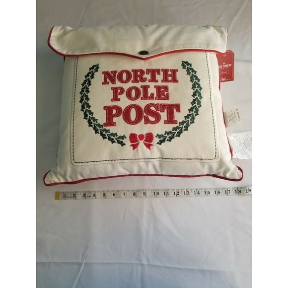 NWT LARGE DECORATIVE PILLOW NORTH POLE POST WITH LETTER POCKET EMBROIDERED - Picture 7 of 8